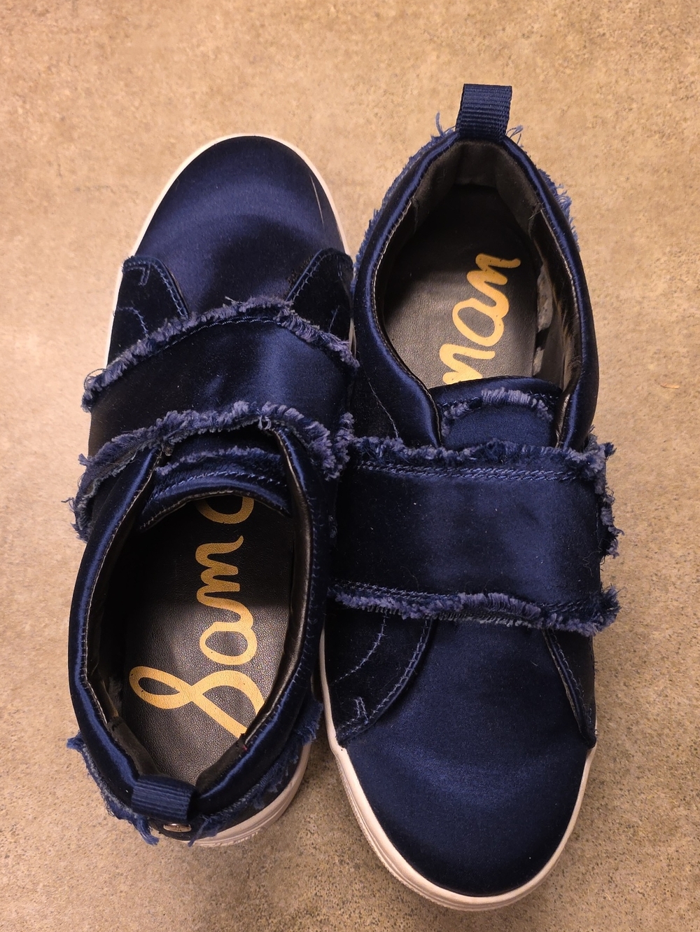 Sam Edelman Women's Navy Satin Frayed Slip-On Sneakers, Size 6.5